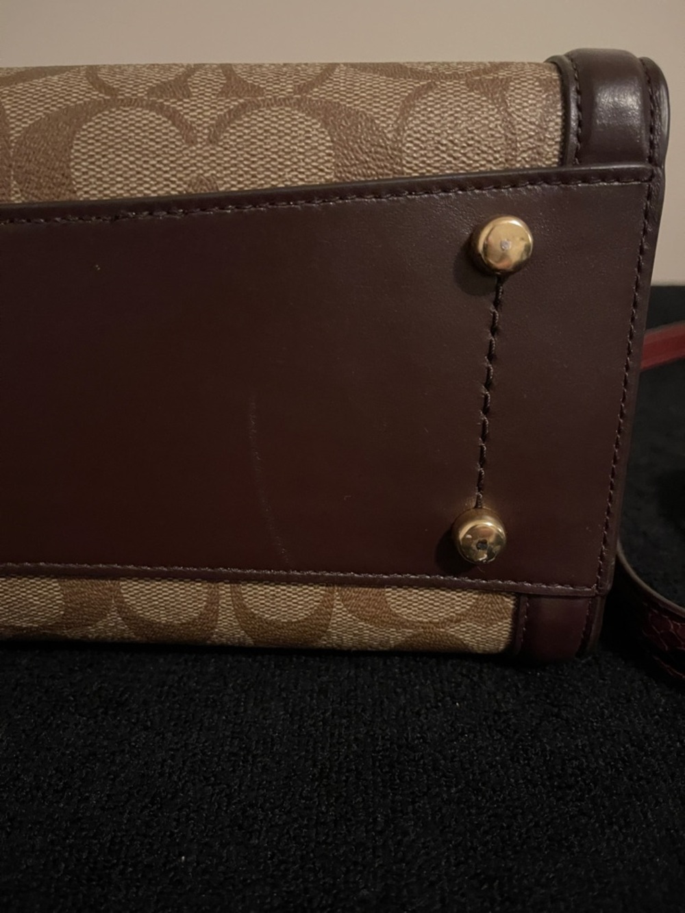 Coach Brown Signature Canvas Tote with Burgundy Leather Trim - Picture 8 of 16